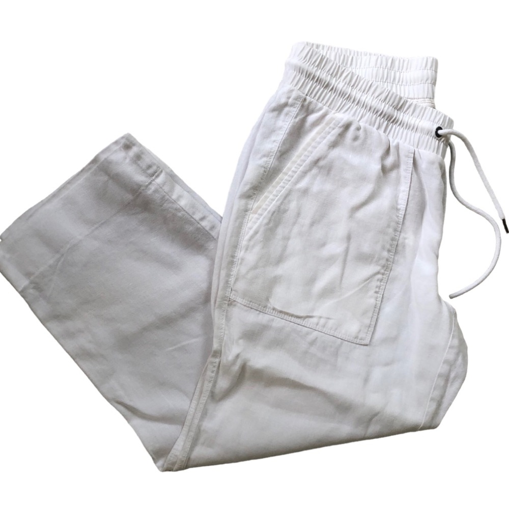 Athleta Bali Cropped Wide Leg White Linen Pants Size 6 - Picture 3 of 8